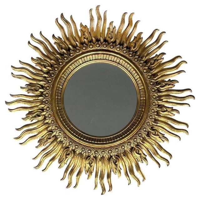 Wood 1940s Monumental Carved Sunburst Wall Mirror, Francisco Hurtado Attributed For Sale - Image 7 of 8