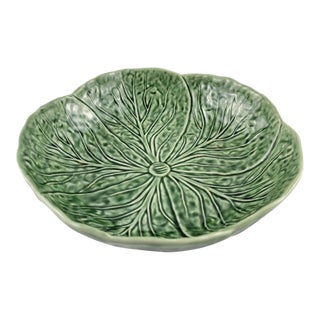 Vintage Bordallo Pinheiro San Raphael Green Majolica Large Salad Serving Bowl Cabbage For Sale