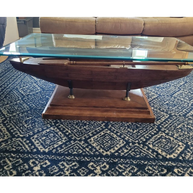 Maitland - Smith Mid 20th Century Attributed Maitland Smith Double Dory Glass Top Cocktail Table For Sale - Image 4 of 11