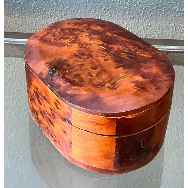 Vintage Faceted Burl Wood Oval Box For Sale - Image 12 of 12