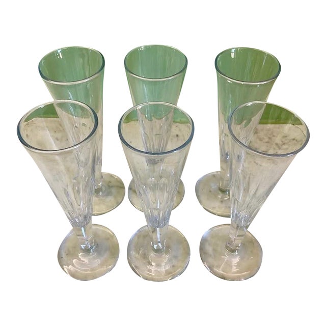 Vintage Baccarat Cut Crystal Champagne Flutes, Ribbed Pattern - Set of 6 For Sale