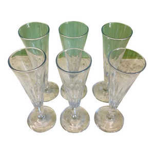 Vintage Baccarat Cut Crystal Champagne Flutes, Ribbed Pattern - Set of 6