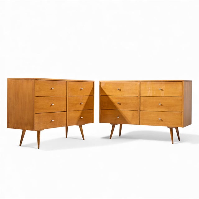 Paul McCobb for Planner Group Mid Century 6 Drawer Lowboy Dresser - Pair Each lowboy measures: 48 wide x 18.25 deep x 33.5...