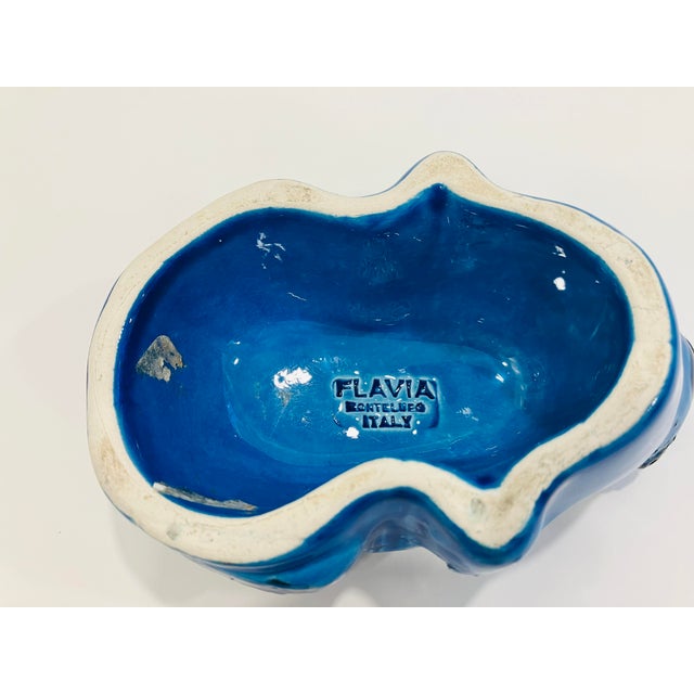 This Italian ceramic frog was created in Montelupo Italy Signed Flavia This is the famous blue glaze by Rimini Excellent...