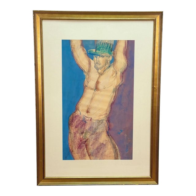 Vintage Abstract Male Expressionist Nude Pastel Signed Original Art - 2x3 For Sale