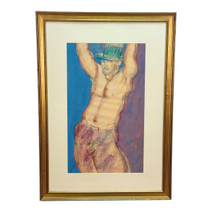 Vintage Abstract Male Expressionist Nude Pastel Signed Original Art - 2x3