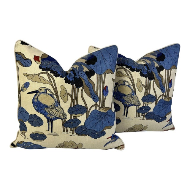 Textile Gp&j Baker Nympheus Floral Feather/Down Pair Pillows 24" Square For Sale - Image 7 of 7