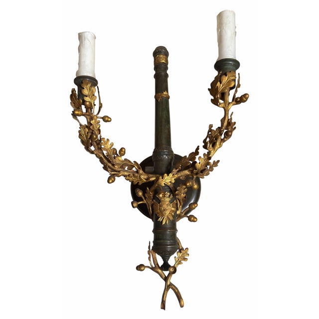 Pair of Louis XVI Style Gilt Bronze Two Light Wall Sconces For Sale - Image 4 of 6