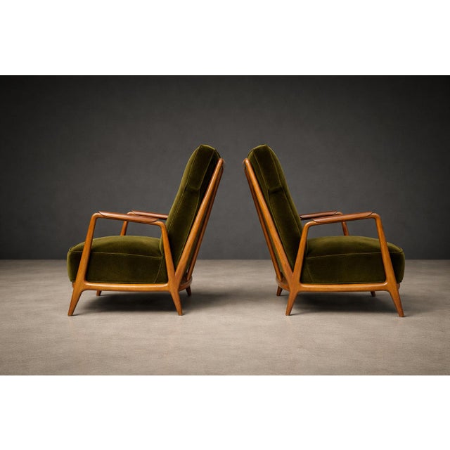 Mid-Century Modern Pair of Armchairs in Pau Marfim & Olive Green Mohair, Giuseppe Scapinelli, Brazil, 1950s — Lot 196-584 For Sale - Image 3 of 17