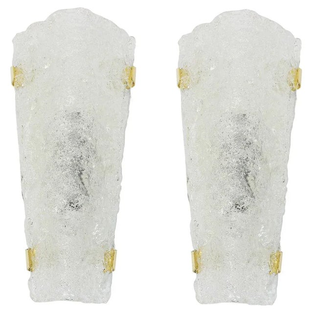 Glass Large Ice Glass Sconces from Hillebrand, Germany, 1960s, Set of 2 For Sale - Image 7 of 7