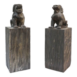 Garden Foo Dogs Stone 1920s Medium - Set of 2 For Sale