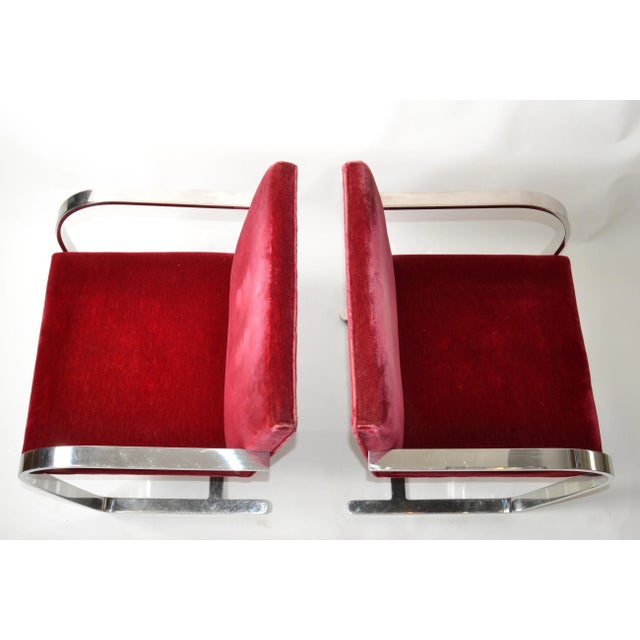 Metal Mies Van Der Rohe for Knoll Stainless Steel Brno Chairs Red Velvet 1979, Pair For Sale - Image 7 of 13