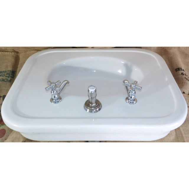 Antique 1908 Thomas Maddock's Son's Co. Vitreous China Console / Top-Mount (Drop-In) Sink For Sale - Image 11 of 17