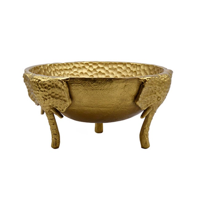 New special order item. Not vintage. TEXTURED BRASS BOWL WITH ELEPHANT FEET DETAIL. 4.875"H x 9.75"DIA Width:9.75"...