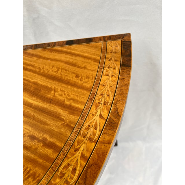 Brown 1970s Baker Furniture Stately Homes Demilune Inlaid Wood Game Table For Sale - Image 8 of 12