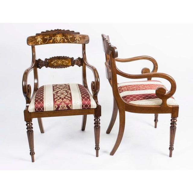 Hollywood Regency English Regency Style Burr Walnut Armchairs, Set of 2 For Sale - Image 3 of 13