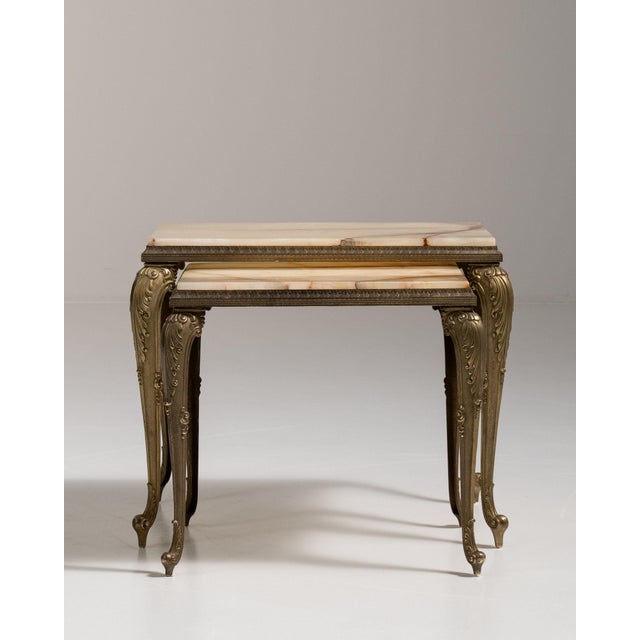 Metal 20th Century France Antique Brass Brass-Legged Nesting Console Table For Sale - Image 7 of 11