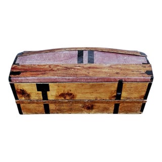 Solid French Storage Trunk With Leather Inserts For Sale
