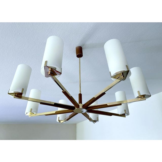 Scandinavian Glass and Teak Chandelier, 1960s For Sale - Image 13 of 16