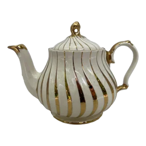 Ivory and Gold Swirl English Tea Pot