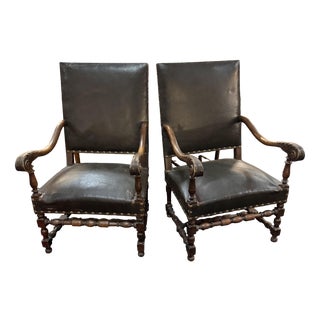 Louis XIII Chairs in Leather, Set of 2 For Sale