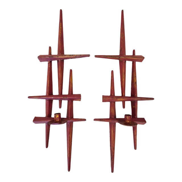 A Pair of Brutalist Candle Sconces For Sale
