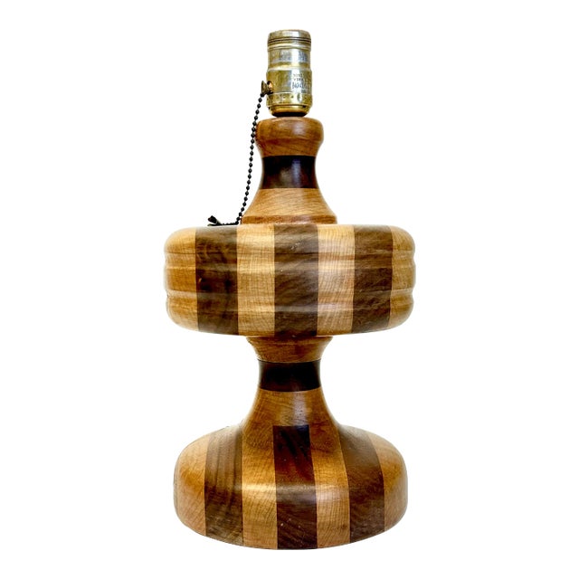 2-Toned Striped Wooden Table Lamp For Sale