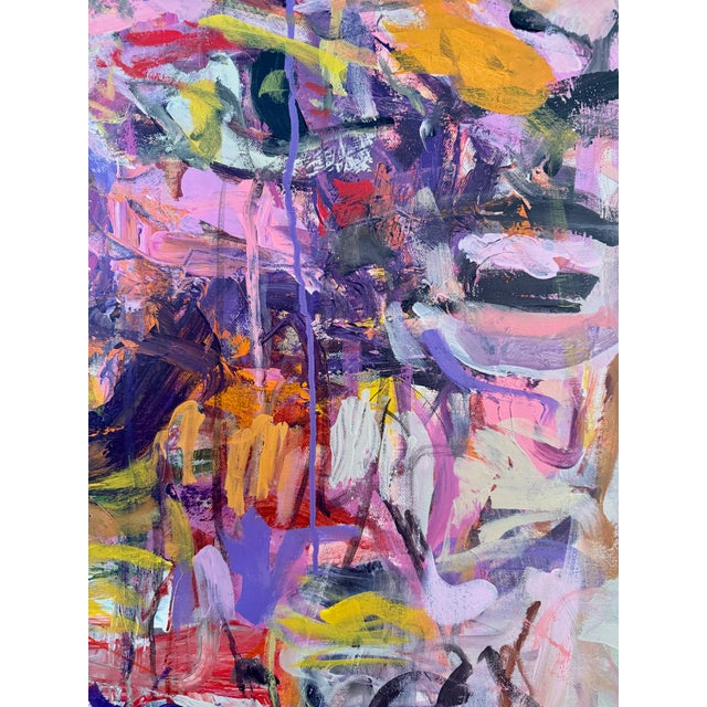 Abstract The Things We Don't Say ..An Expressive Abstract Alive With Layers of Lavender, Pinks, Gold and Violets. For Sale - Image 3 of 3
