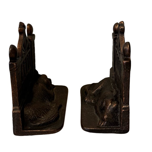 Antique Cast Iron Sleeping Dog Manor Gate Bookends (A Pair) For Sale - Image 10 of 16