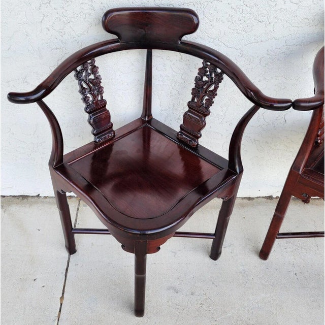 Brown Chinese Rosewood Corner Dining Chairs Vintage - Set of 4 For Sale - Image 8 of 12