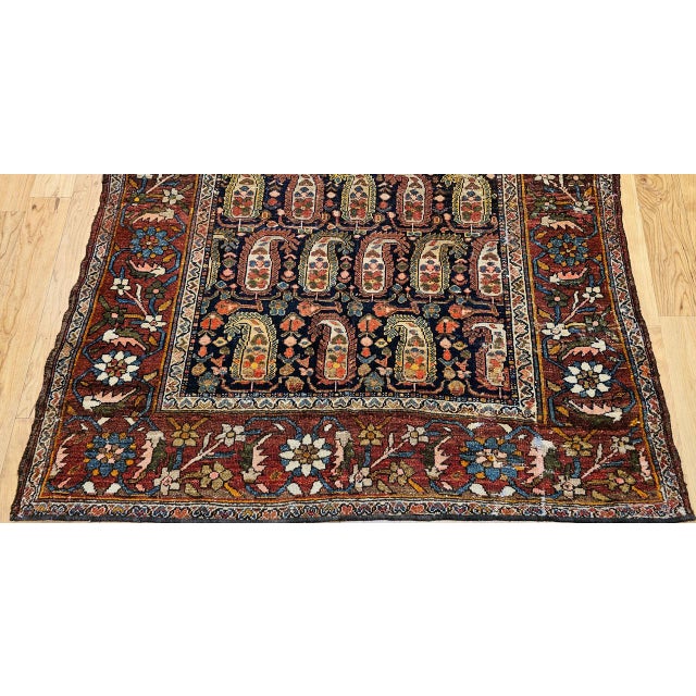 Antique Persian Kurdish Rug, Hand-Knotted Wool, All-Over Paisley Pattern, Navy & Brick-Red, 4x7 For Sale - Image 9 of 14