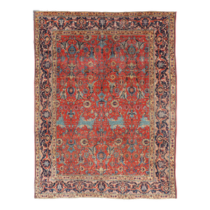 Antique Tabriz Rug With All Over Design in Rust Red, Blue's, Yellow, and Lt. Blue 9'7"x13'3"