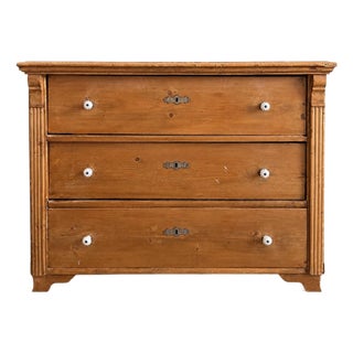 Antique Pine Three-Drawer Chest With Fluted Detailing For Sale