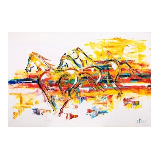 Laurie Pace Abstract Horses Signed Contemporary Western Oil Painting on Canvas For Sale