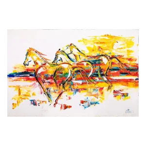 Laurie Pace Abstract Horses Signed Contemporary Western Oil Painting on Canvas