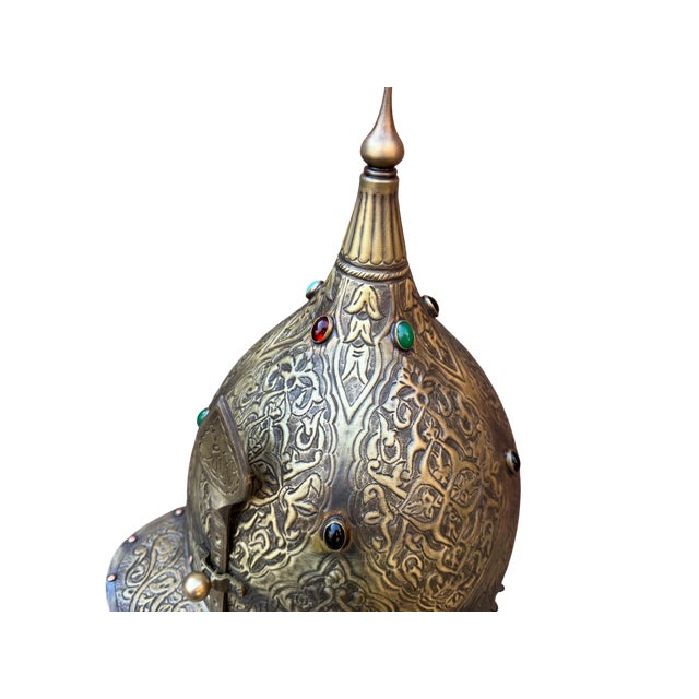 Jeweled Engraved Brass Helmet For Sale - Image 15 of 18