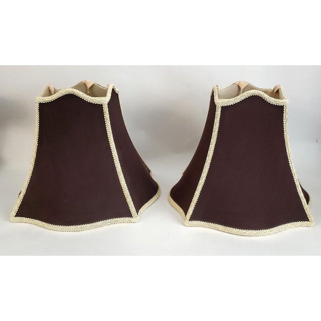 Lamp Pair & Shades Faux Metal Bamboo Restored For Sale - Image 13 of 18