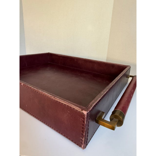 Global Views Burgundy Leather Executive Desk Tray With Leather Wrapped Handles For Sale - Image 9 of 12