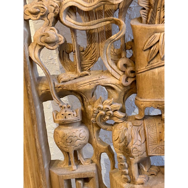 1960s Pair of Vintage Asian Carved Wood Panels For Sale - Image 5 of 9