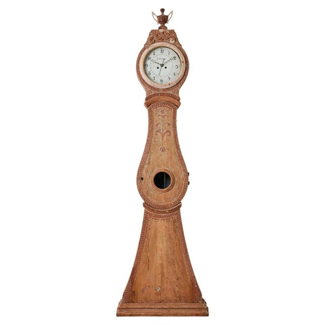 Gustavian Long Case Clock in Hand-Carved Pine, Sweden, 1790 For Sale - Image 11 of 11