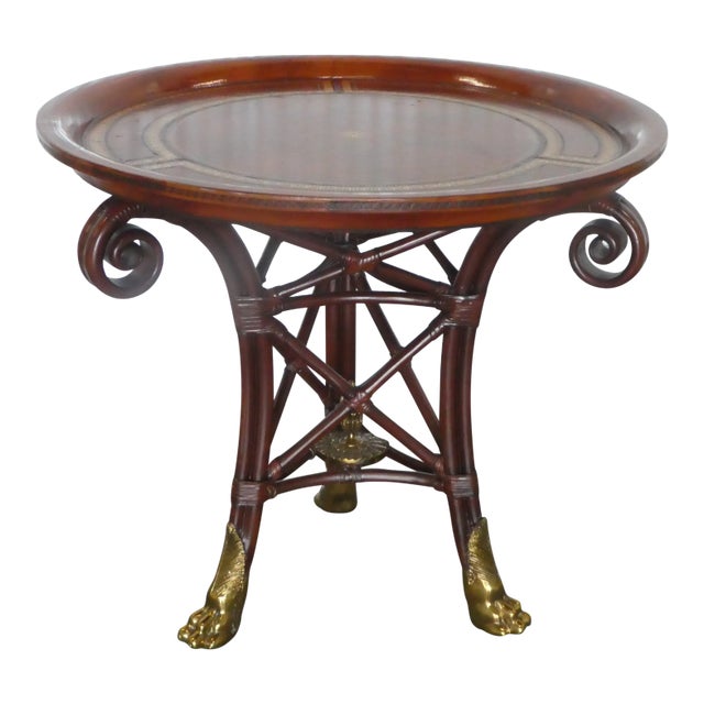 20th Century Neoclassical Maitland Smith Leather Top Center Table With