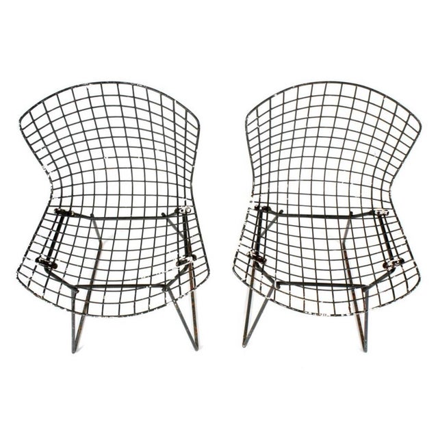 Metal Mid 20th Century Black Aluminum Dining Chairs Attributed to Bertoia for Knoll- Set of Four For Sale - Image 7 of 12