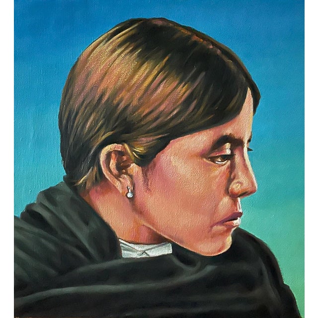 With My Thoughts by Tony, Two Feather, Weldon | Acrylic on museum stretch canvas Portrait of a woman. For Sale