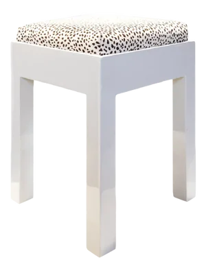 Aleksa White Lacquer Stool With Animal Print Cushion
