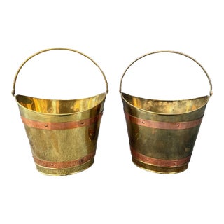 Mid 20th Century Pair of Copper and Brass Buckets For Sale