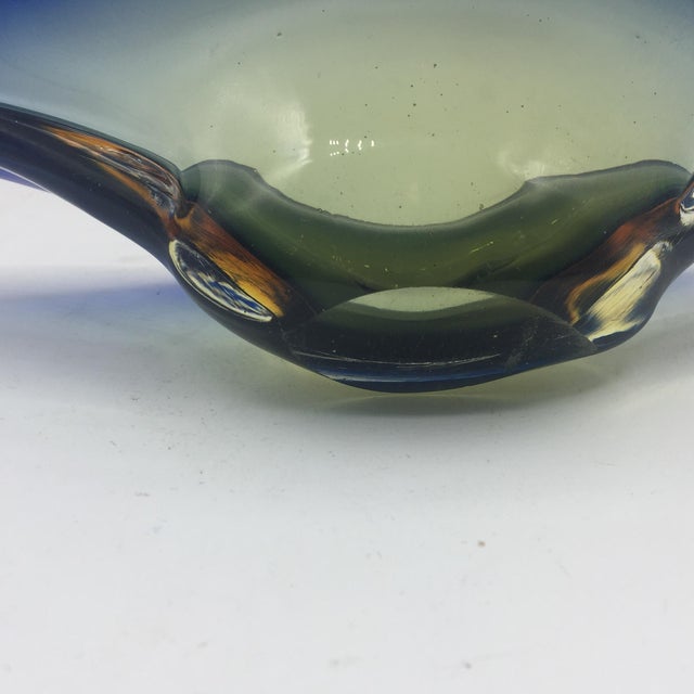 1970s Murano Blue Green and Yellow Handled Dish For Sale - Image 5 of 7