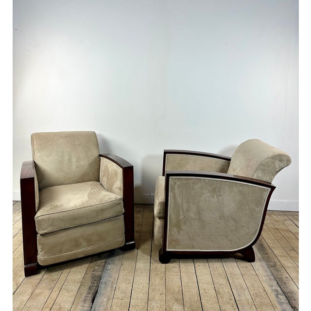 Art Deco Armchairs in Rosewood and Suede, 1920, Set of 2 For Sale - Image 14 of 14