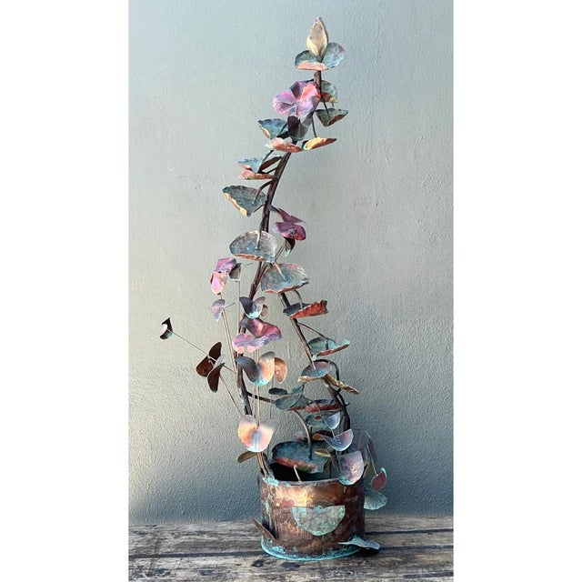 Metal Vintage Patinated Copper Lotus Sculpture For Sale - Image 7 of 12