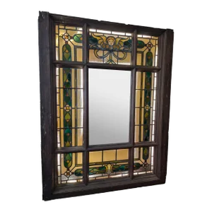 Antique Victorian Stained Glass Window Large