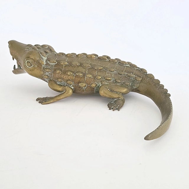 Metal 1940's Vintage Brass Crocodile Figurine For Sale - Image 7 of 12